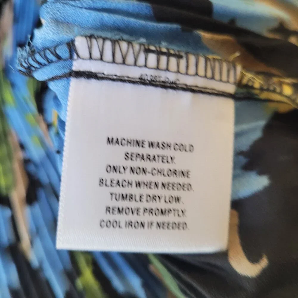 Blue Yellow Black Pleated Ruffled Womens Blouse Covington XL - Picture 6 of 10